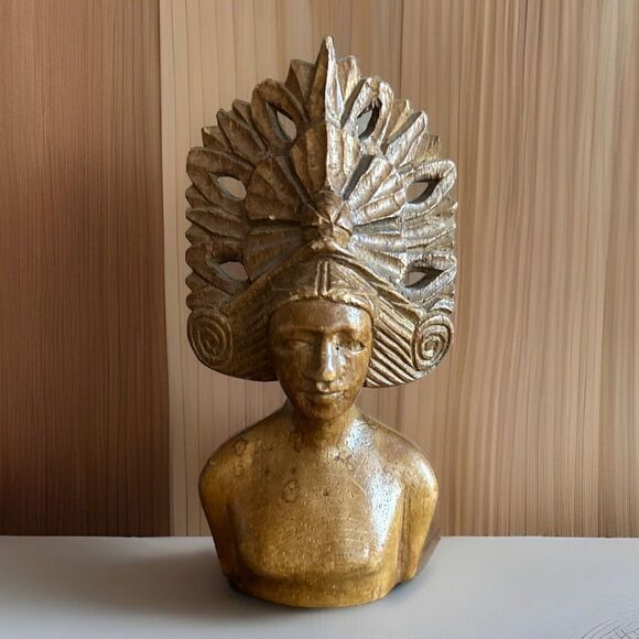 Hand Crafted Other - Vintage Hand Carved Lady  Wood Bust 7.5 X 3.25"